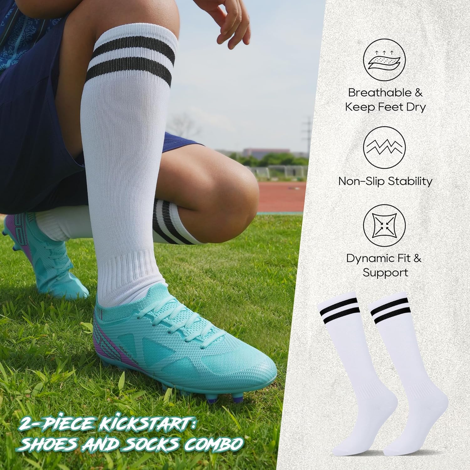 brooman Kids Firm Ground Soccer Cleats Boys Girls Football Shoes with Soccer Socks