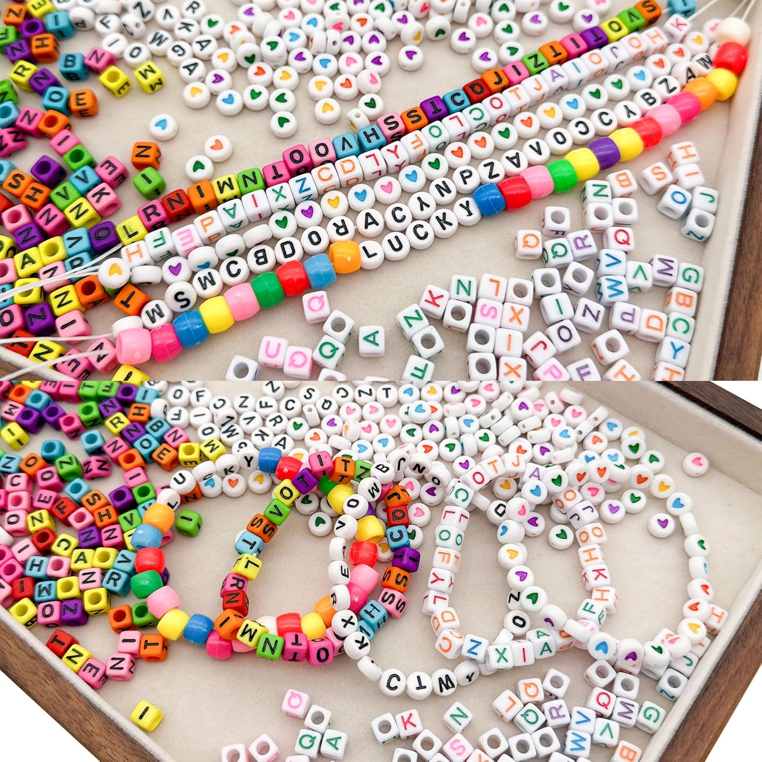 JINNBEY 4655 Pcs Jewelry Making Kits, DIY Bracelet Necklace Portable Three-Layer Spacer Box - Includes 24 Color Cotton Thread & Letter Bead & Tools, The Gift Set for Handicraft Enthusiasts - Image 8