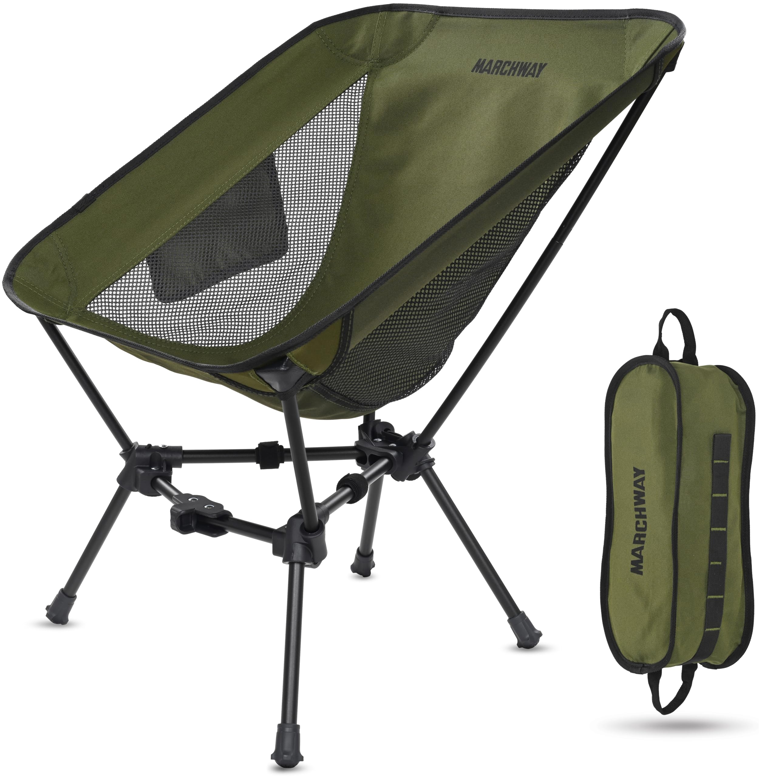 MARCHWAY Lightweight Folding Camping Chair, Portable Foldable Compact for Outdoor Camp, Travel, Beach, Picnic, Festival, Hiking, Backpacking, Supports 330Lbs (Green)