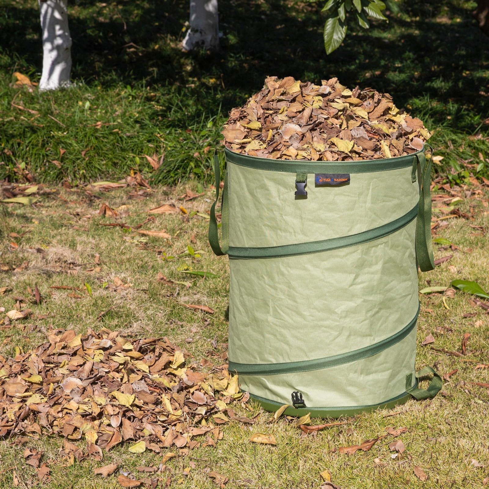 YUDI & GARDEN Pattumiera pieghevole con fondo rigido da 29 litri, borsa da giardino pieghevole, cestino da campeggio, verde, confezione da 2 per raccogliere erbacce o rifiuti da cortile e feste