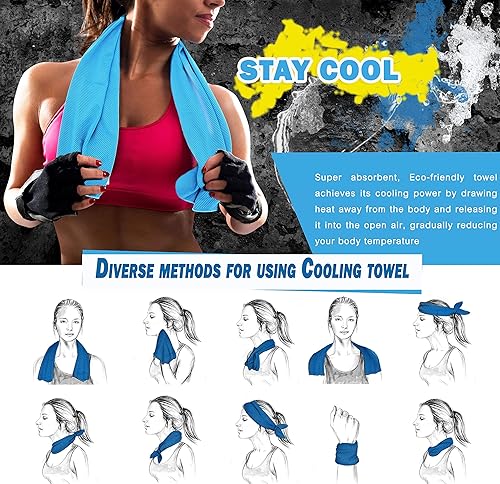 Miniatura 6 de Paquete de 8 toallas refrescantes (40 x 12), toalla de hielo, microfibra, suave y transpirable, toalla fría que se mantiene fresca para yoga,