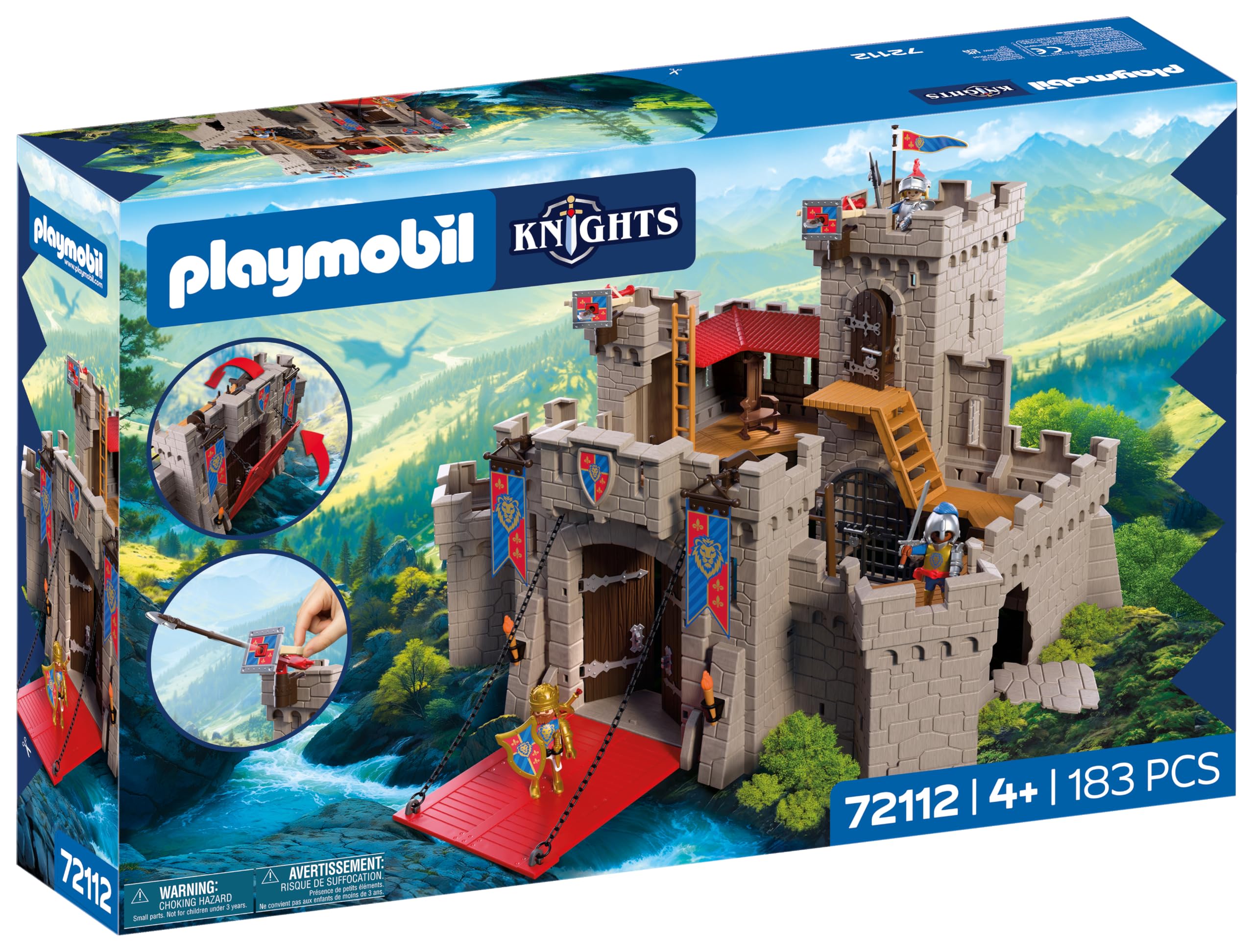 PLAYMOBIL | Cavalieri | Grande castello dei Cavalieri del Leone | Castello XXL con ponte levatoio, cannoni e botola | Giocattolo per bambini dai 4 anni in su | 72112