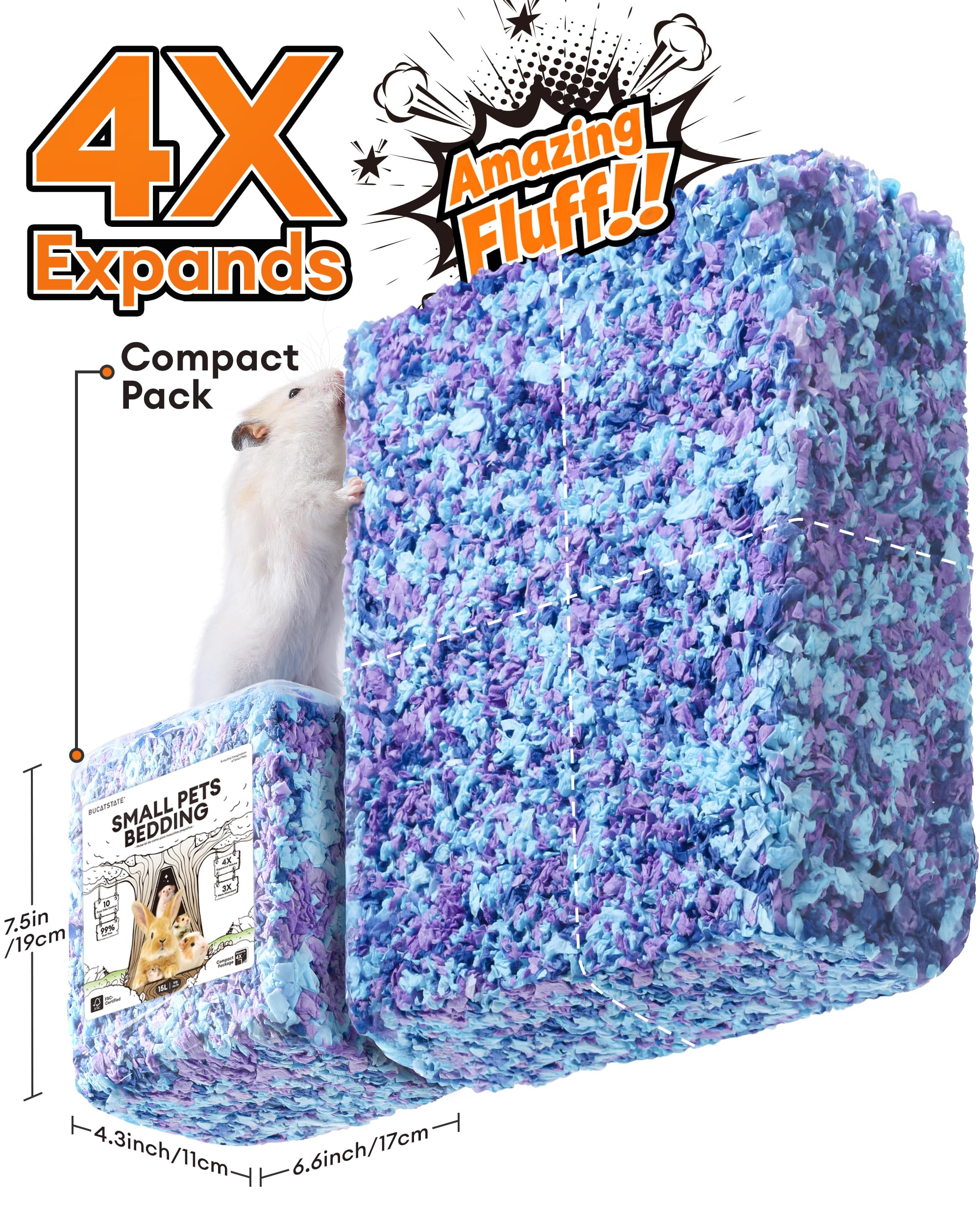 BUCATSTATE Hamster Bedding 15L, Truly 99% Dust-Free Small Animal Paper Bedding Odor Control, Cozy Hamster Litter for Rabbit Rat Syrian Dwarf Hamsters Gerbils (Cotton Candy) - 3
