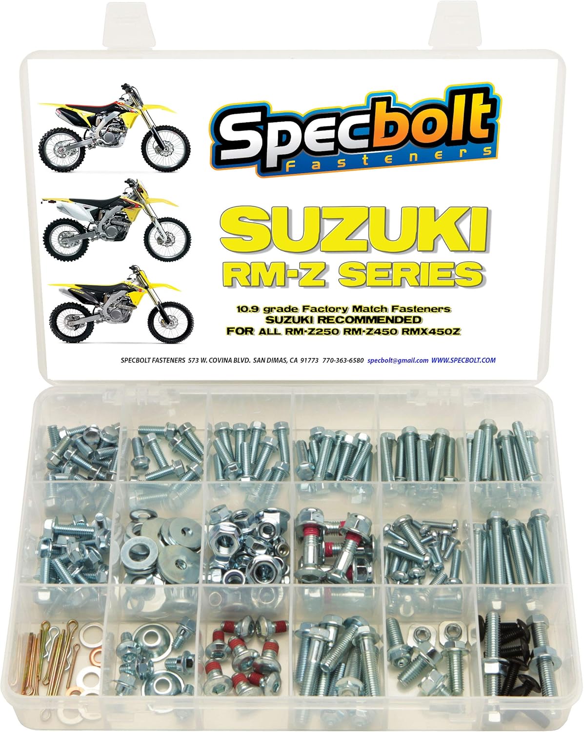 250pc Specbolt Suzuki RMZ 250 or 450 Four Stroke Bolt Kit for Maintenance & Restoration of MX Dirtbike OEM Spec Fastener RM-Z RM-Z250 RM-Z450 RMZ250 RMZ450