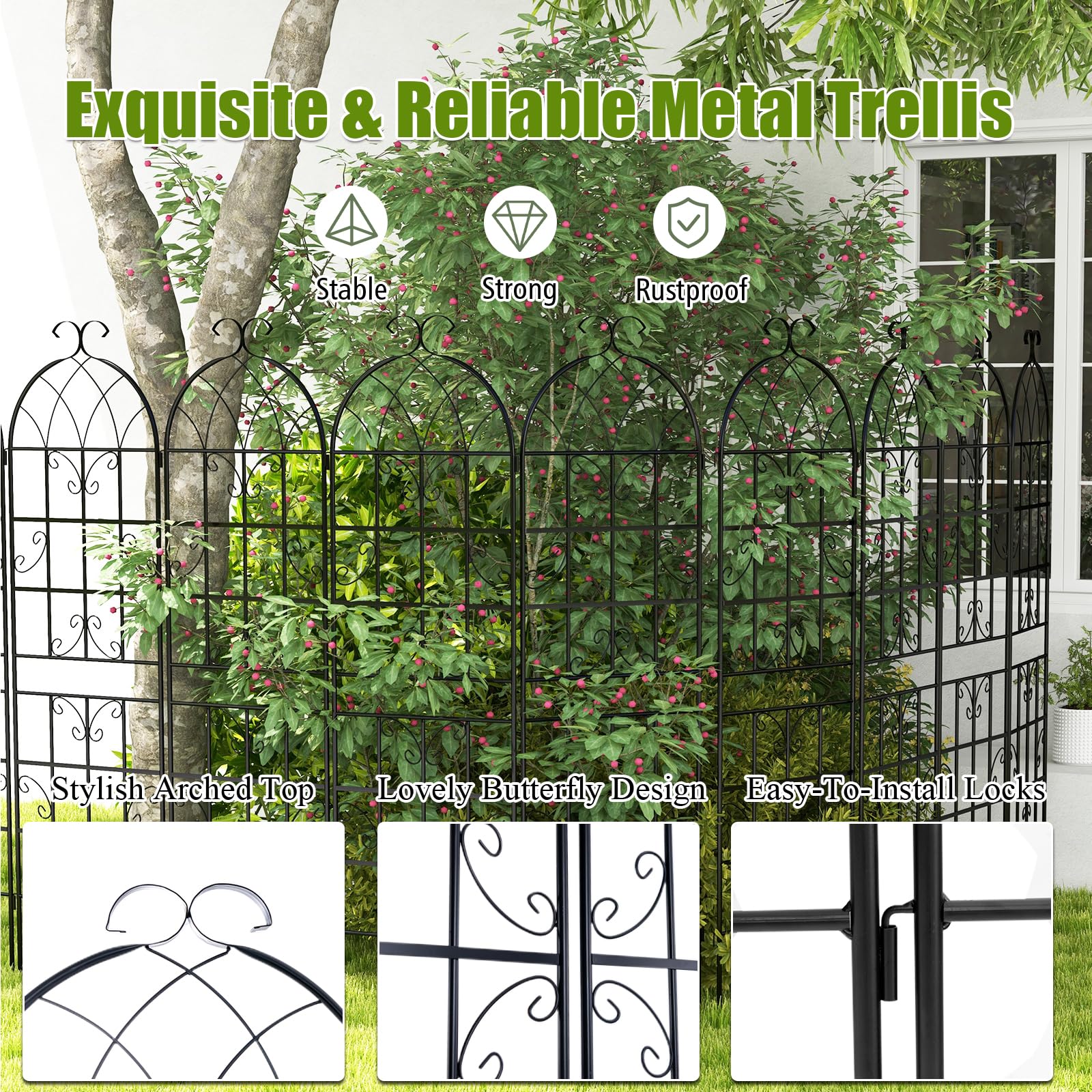 HOMASIS Traliccio per Rampicanti di 2 Pezzi, Pannelli Decorativi per Recinzione da Giardino in Metallo, Graticcio per Piante Rampicanti, Grigliato Divisorio Decorativo, 50x180 cm, Nero