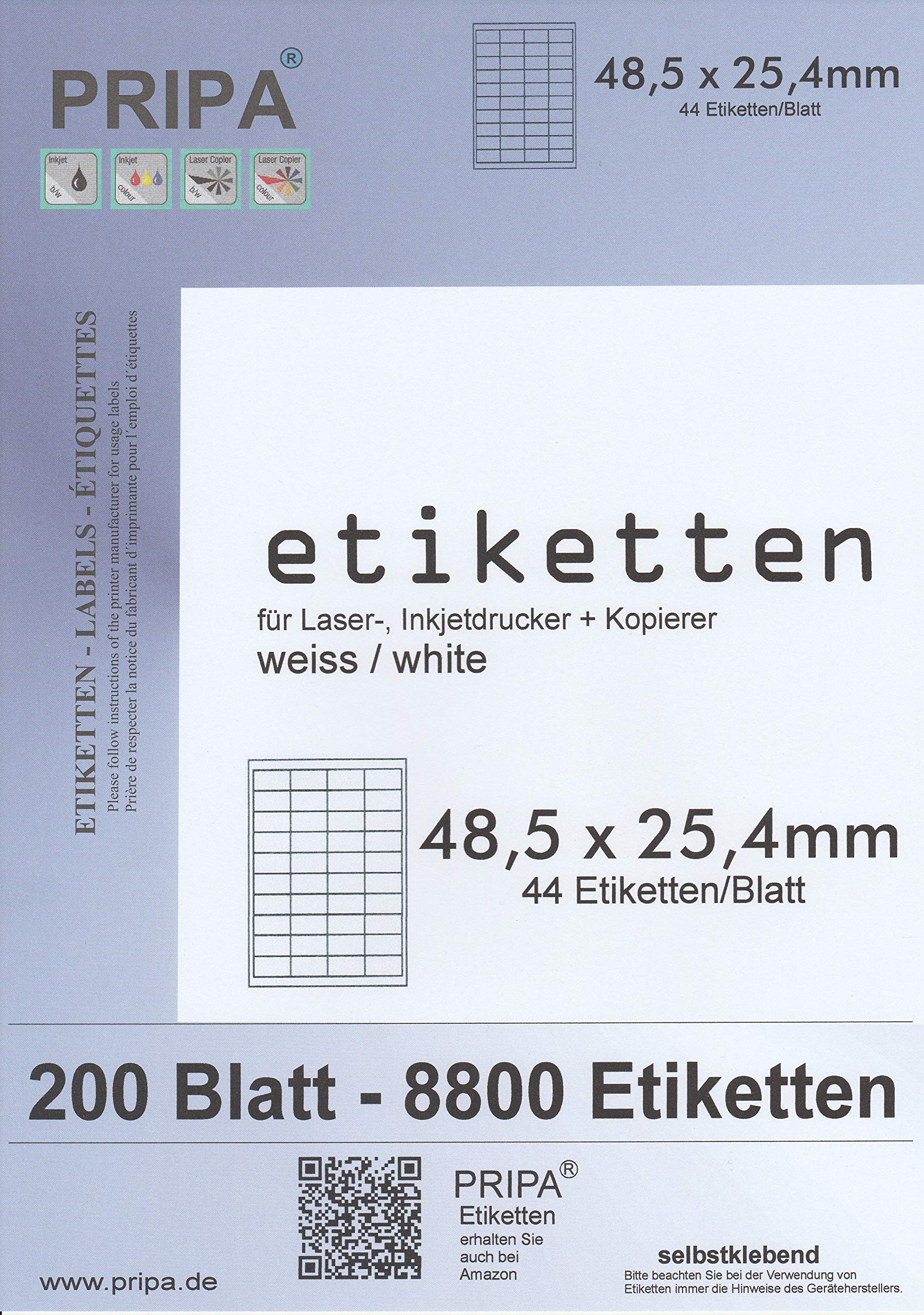 Amazon FBA Etiketten 200 Blatt (8800 Etiketten) | 44-up, 48,5x25,4 Mm Auf A4 | ProLine Verpackungsetiketten
