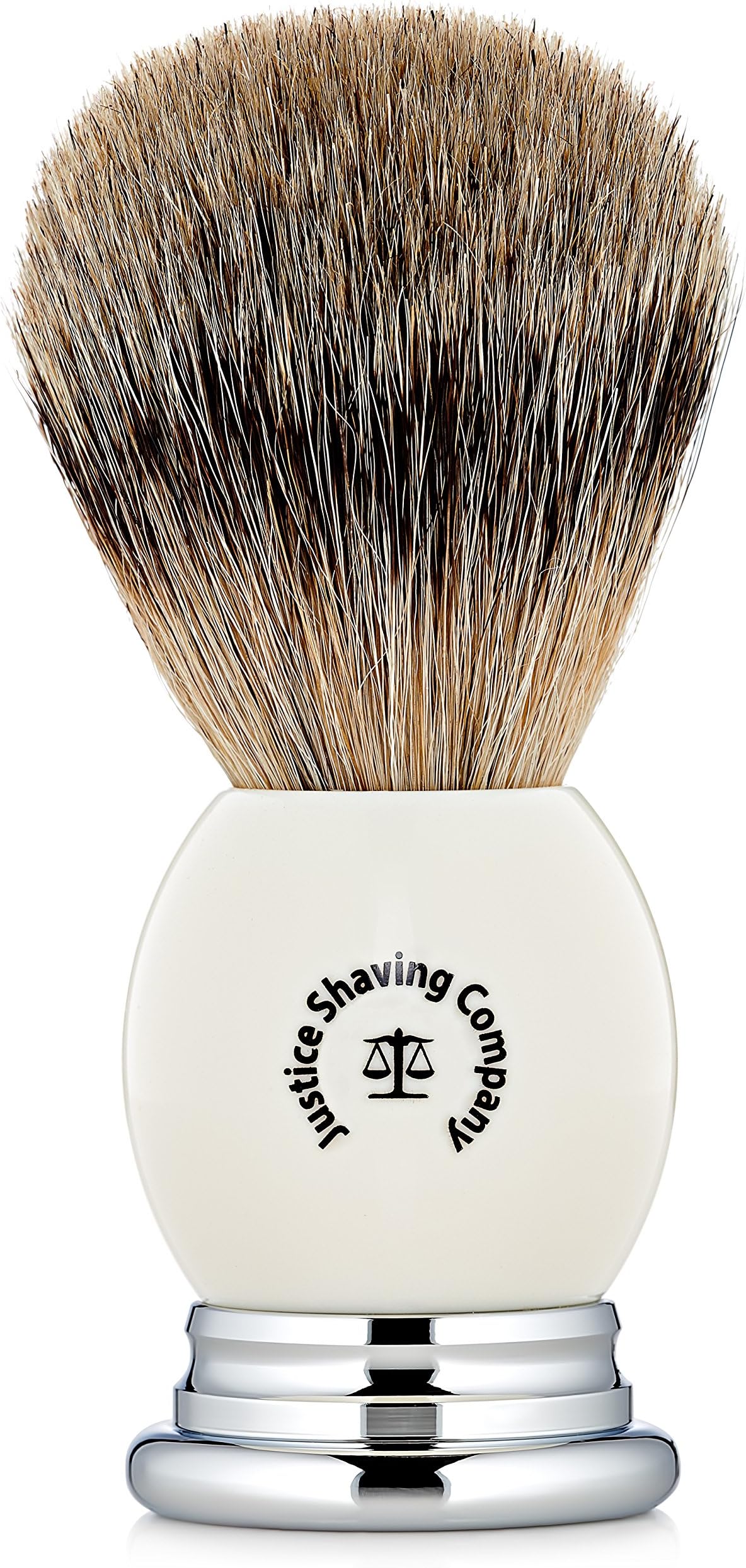 Justice Shaving Company's Super Badger Hair Shaving Brush with White Handle - Have a Premium Super Badger Brush Shave Experience - a Great Foundation for Your Wet Shaving Kit