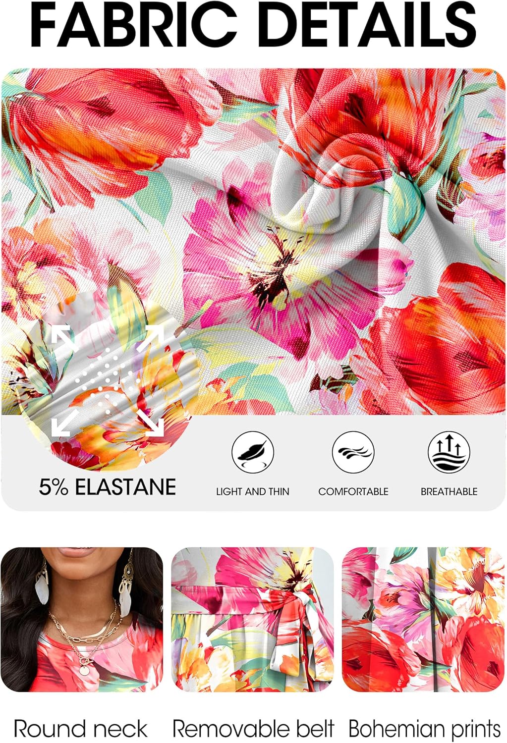 Nmoder Women Summer Dresses Sleeveless Swing Vacation Sundress A-Line Floral Crewneck Casual Midi Dress with Pockets - Image 7