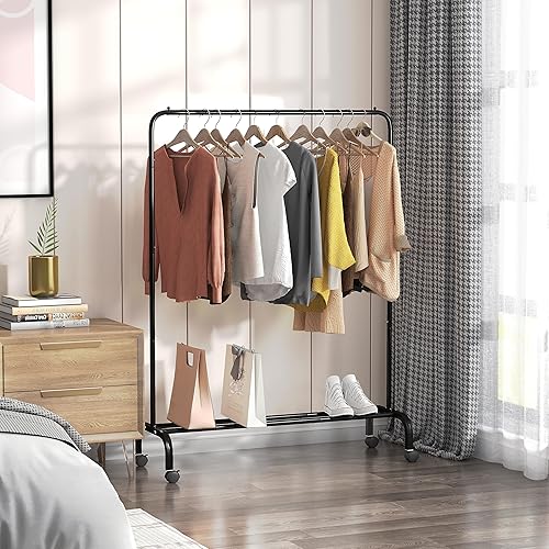 Miniatura 2 de Perchero con ruedas, perchero de 43 pulgadas, perchero móvil para colgar ropa con estante de almacenamiento, capacidad de 110 libras, 2 frenos,