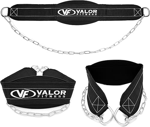 Valor Fitness Cinturón de inmersión - Cinturón de peso con cadenas de levantamiento de pesas para inmersiones y dominadas con peso, negro, DB-1,
