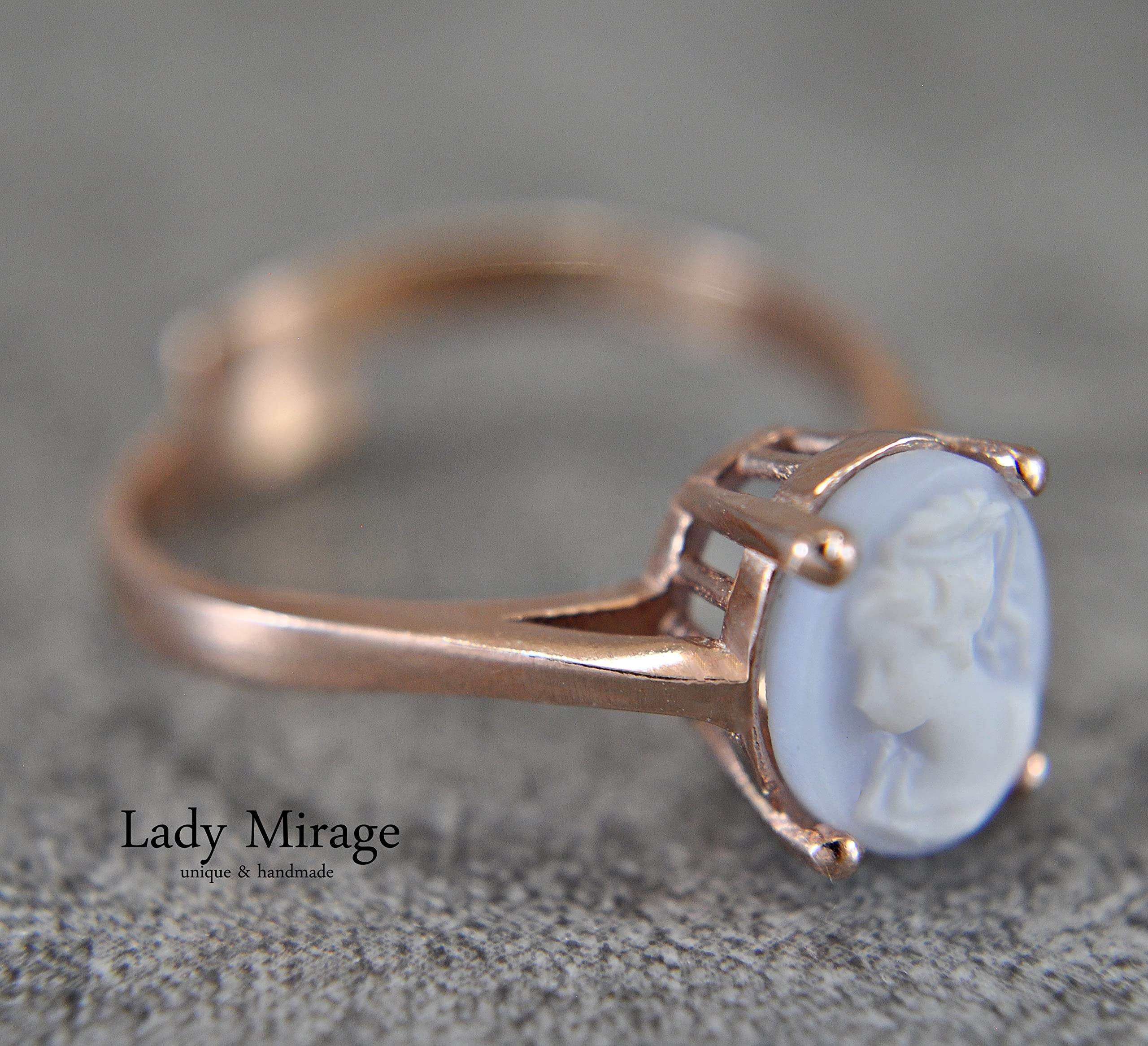 925 Silber - Rosévergoldet - Lady Cameo - Vintage Schmuck - Kamee - Statement-Ring - Antik - Jugendstil - Größenverstellbar - Geschenk für Mama - Geburtstagsgeschenk - Silberring - Schmuck-Geschenk