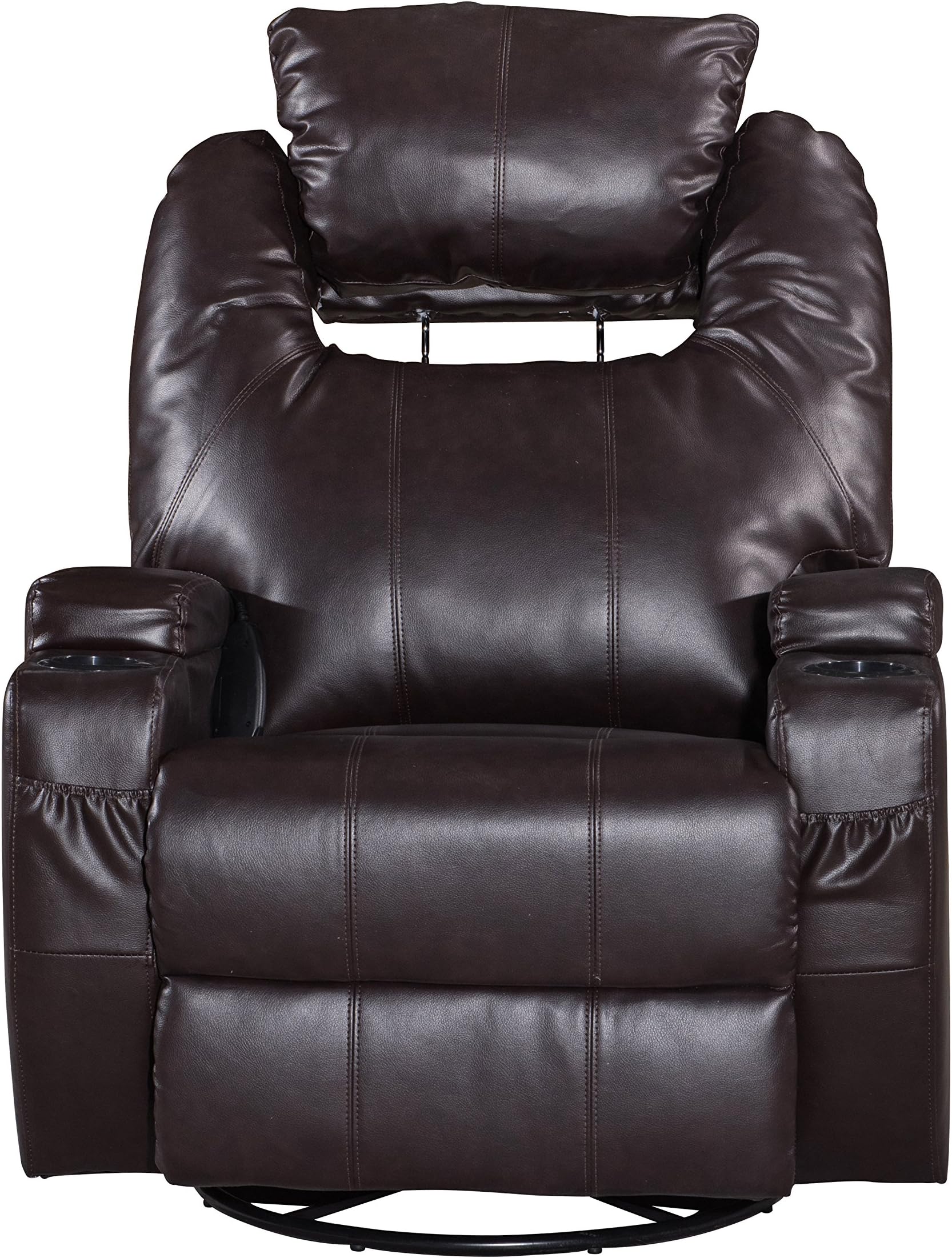 Massage Rocker Swivel Recliner Chair, Classic and Traditional Heating Vibrating Bonded Leather Reclining Chair, 1 Seat Motion Sofa Recliner Chair with Adjustable Headrest, Brown (Brown)