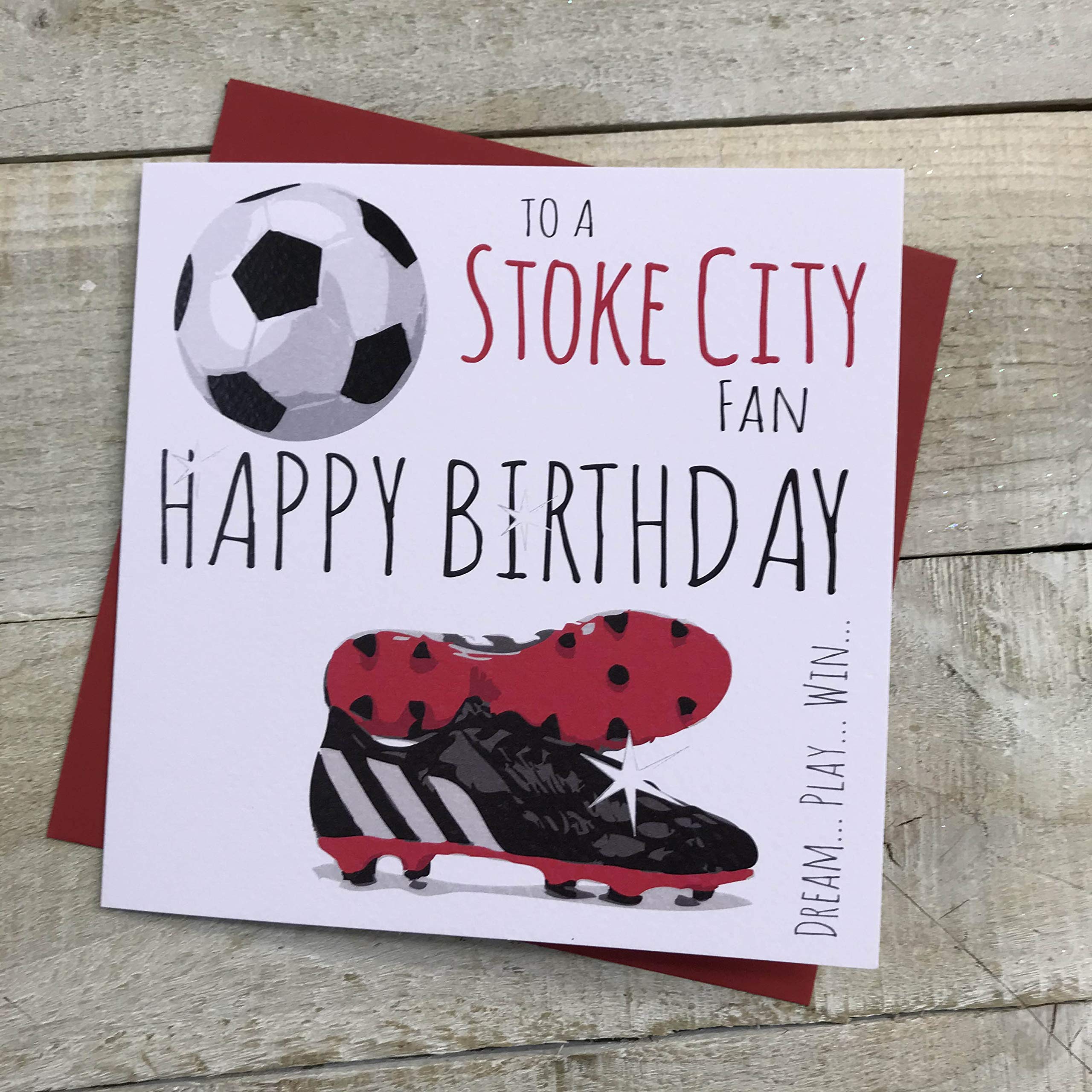 White Cotton Cards Geburtstagskarte Stoke City Potters FC – 62 Stück, 16x16 Cm, Mit Umschlag, Blanko Innen