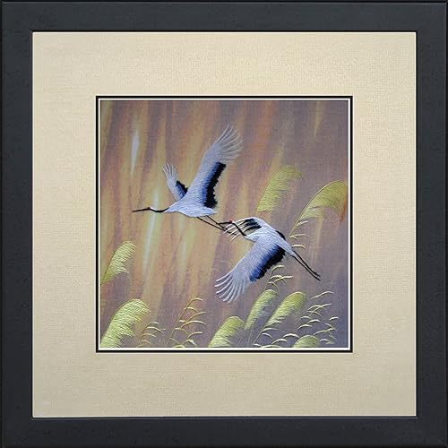 Miniatura 6 de King Seda Arte 100% hecho a mano bordado japonés Grúas & Cherry Blossom chino enmarcado de impresión Wildlife Pájaro Pintura Regalo Oriental Asia
