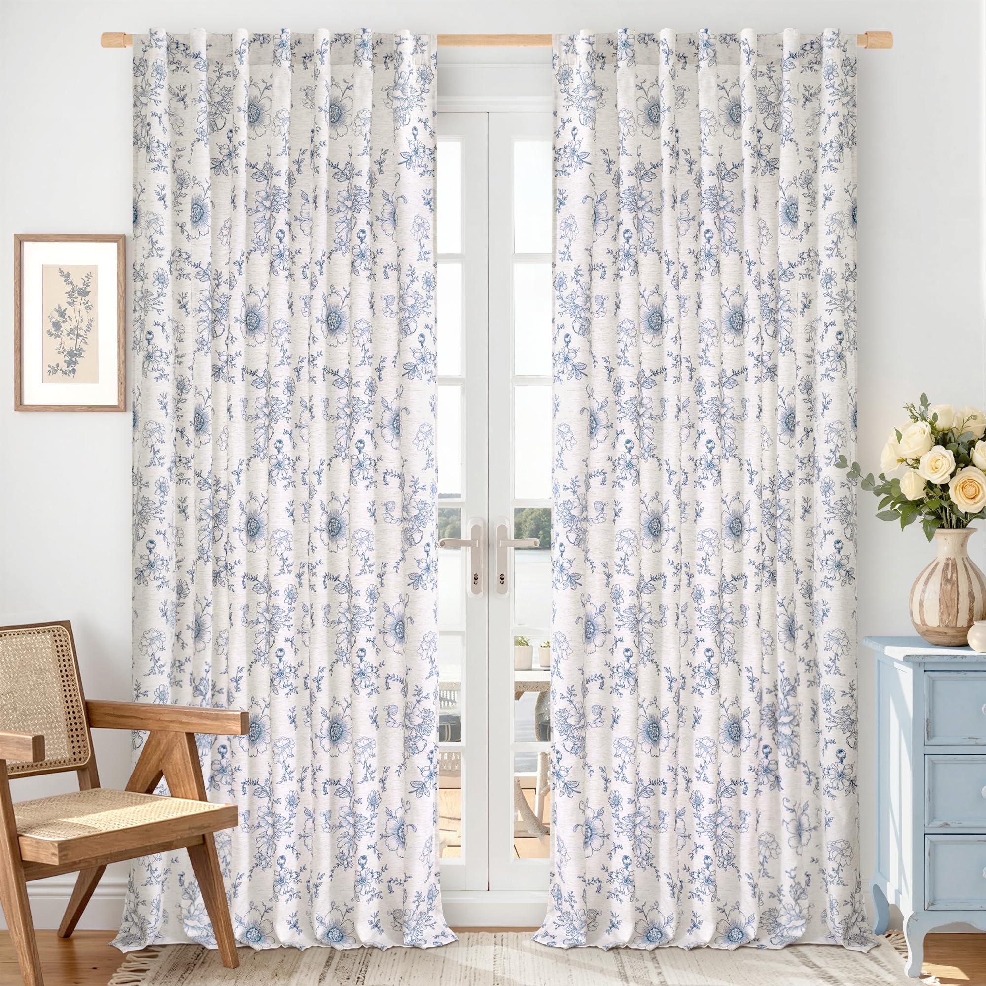 Vintage Floral Linen Curtains - 84 Inch Panels -11
