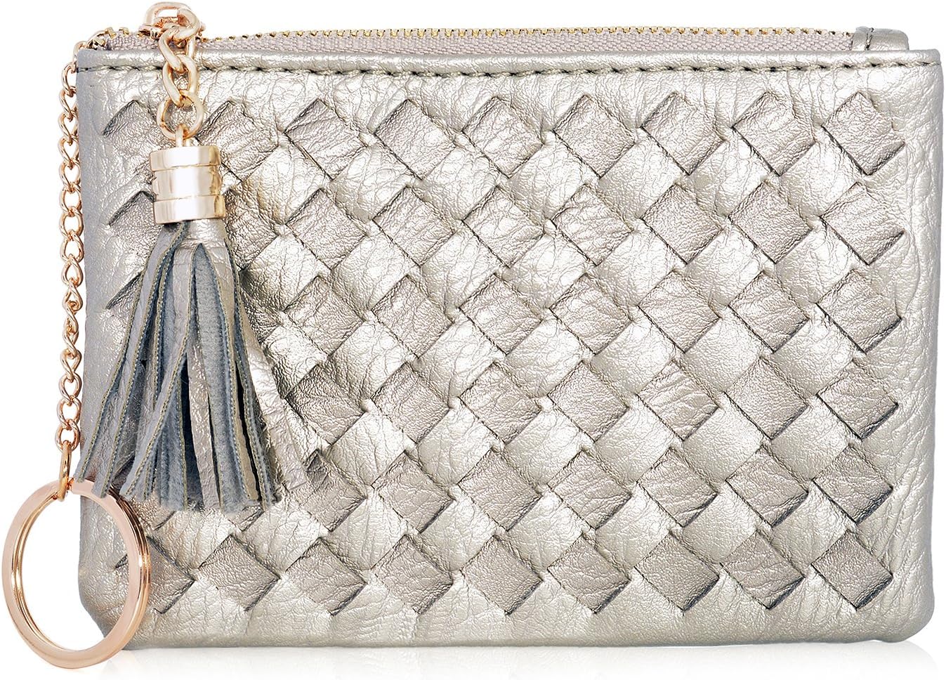 Coin Purse for Women Card Cash with Key Ring & Leather Tassels