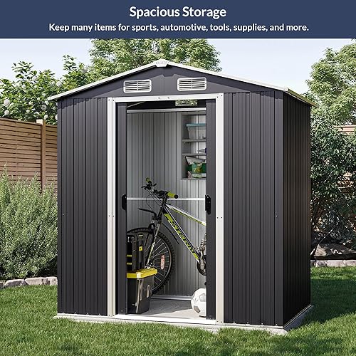 Miniatura 2 de BELLEZE Cobertizo de almacenamiento para exteriores de 6 x 4 pies, cobertizo de jardín reforzado con ventilación de aire, puerta con cerradura,