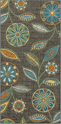 Maples Rugs Reggie - Alfombra de pasillo floral, fabricada en Estados Unidos, lavable, antideslizante, alfombra de interior para cocina, pasillo y