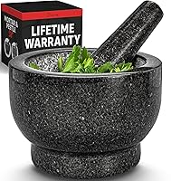 Vista 1 de PriorityChef - Juego grande de mortero y mortero, 2 tazas, cuenco de mortero de granito 100% natural y molinillo de piedra de mortero, cuenco