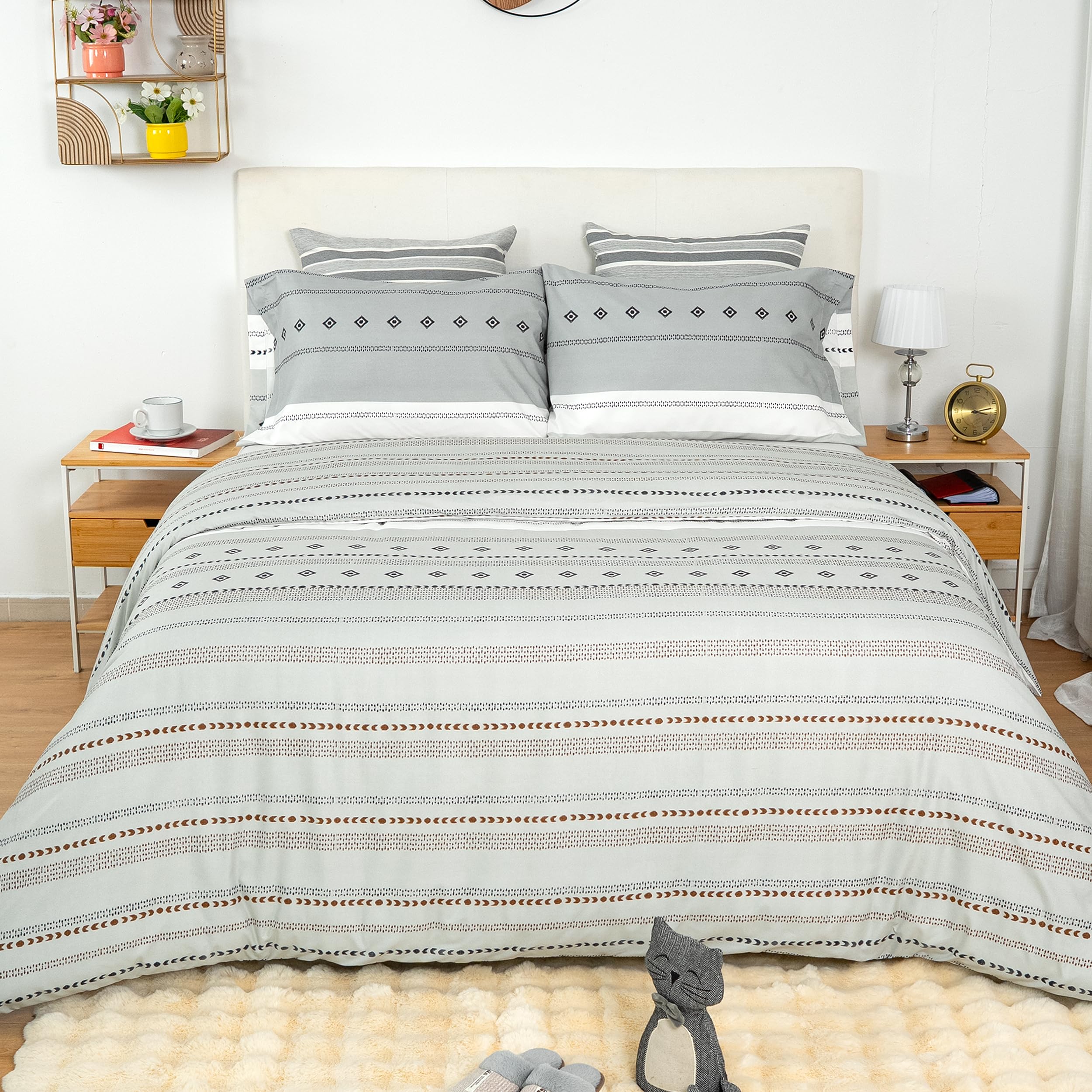 Etrexonline Juego de Funda Nórdica 4 Piezas Cama 150 Microfibra Suave Transpirable - 1 Funda Edredón 220x240 cm, 1 Bajera 150x200+30 cm y 2 Fundas de Almohada 50x75 cm (Pluma Azul) — view 32