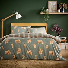 Olivia Rocco Easy Care Printed Duvet Cover Set 100% Microfibre Polyester Breathable Stylish Comforter Reversible Quilted Bedding Bed Sets With Pillowcases, Highland Cow Sage - Double
