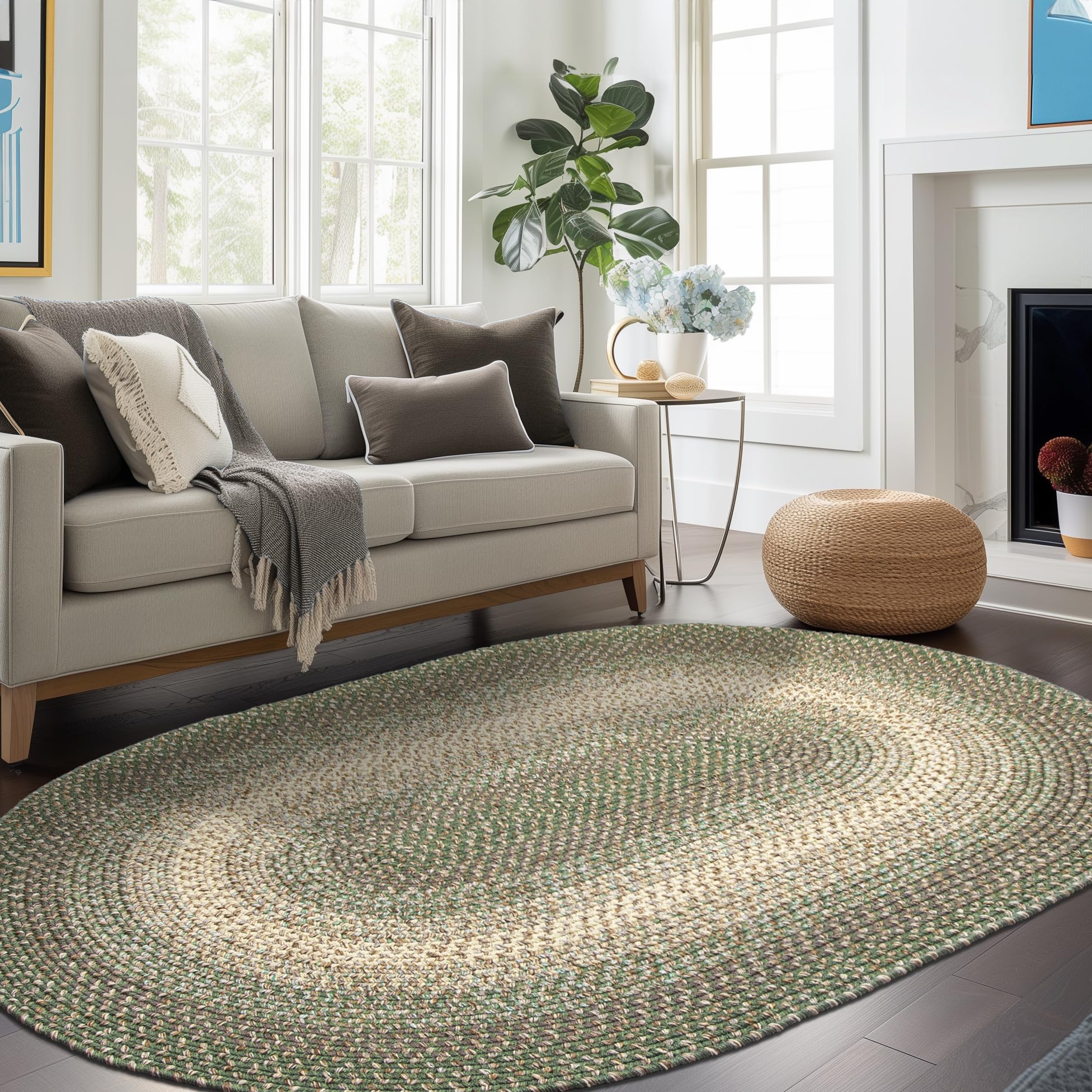 Super Area Rugs Braided Rugs 5X8 Farmhouse Kitchen Rug - Ridgewood Braided Rug for Living Room - Reversible - Indoor/Outdoor - Made in USA - Forest