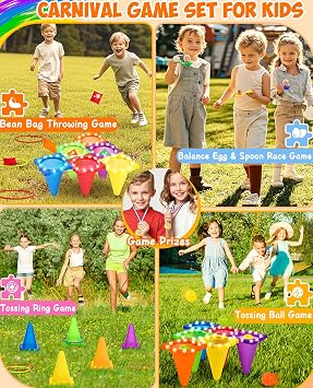 Eocolz 49PCS Carnival Game Kids Outdoor Set Ring Toss LED Cones Bean Bags