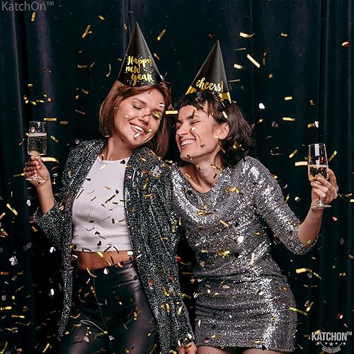 Miniatura 5 de KatchOn Sombreros de fiesta de Nochevieja - Paquete de 4 | Sombreros negros y dorados, suministros de fiesta 2025 | Decoraciones NYE