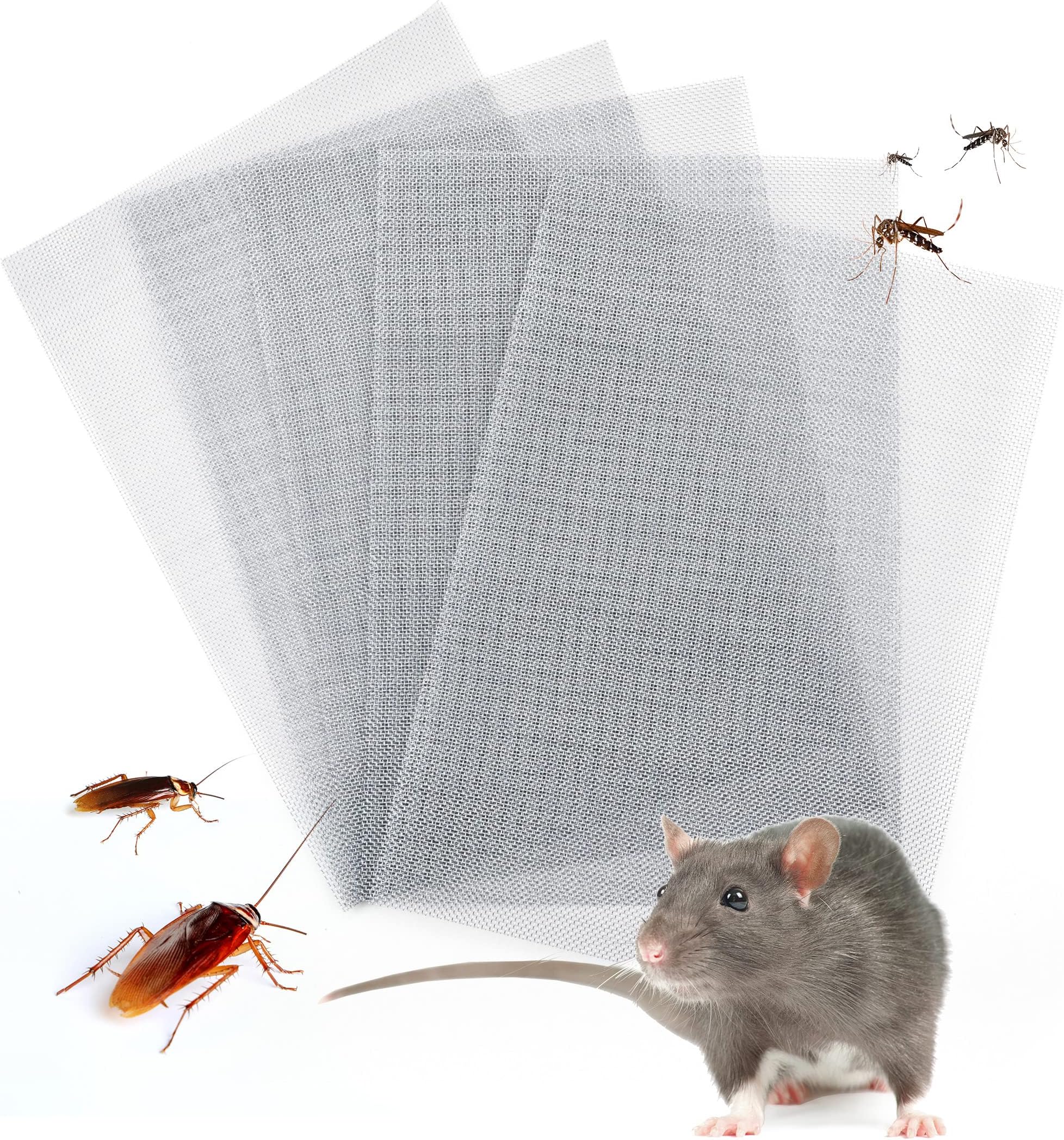 Wire Mesh Sheet 5 Pcs, Aufisi 304 Stainless Insect Rodent Mesh, Metal Fine Wire Steel Mesh Panels for Air Brick Vent Mesh Cover Window Door Kitchen Garden, A4 Sheet (210 x 150mm)