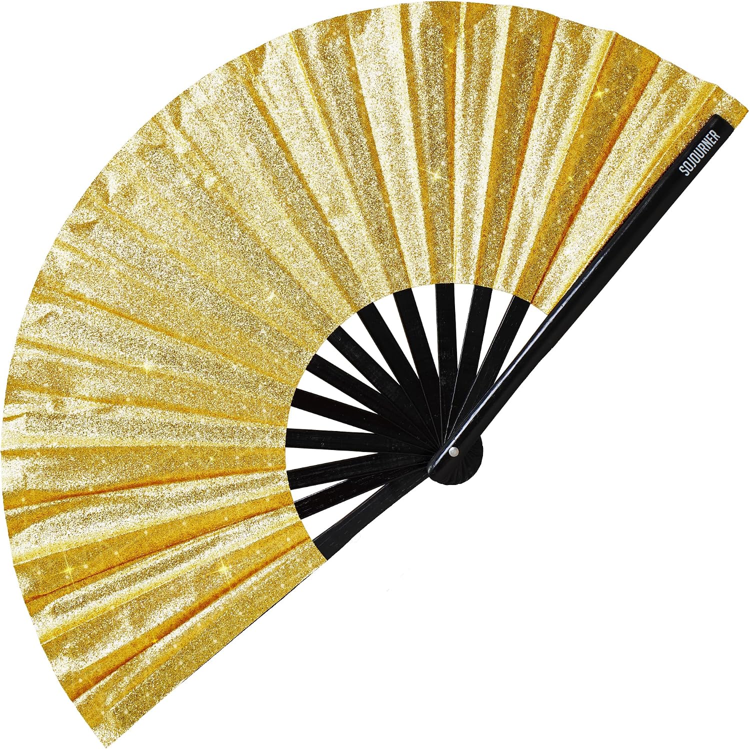 SoJourner Folding Rave Fan, Glitter Black