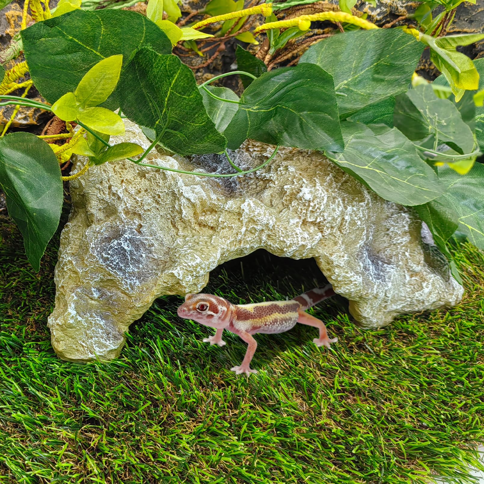 Hamiledyi Escondite de reptil grande de imitación de roca para reptiles, escondites de cueva de reptiles, terrario, decoración de hábitat, escondite de dragón barbudo para serpientes, gecos, lagartos,