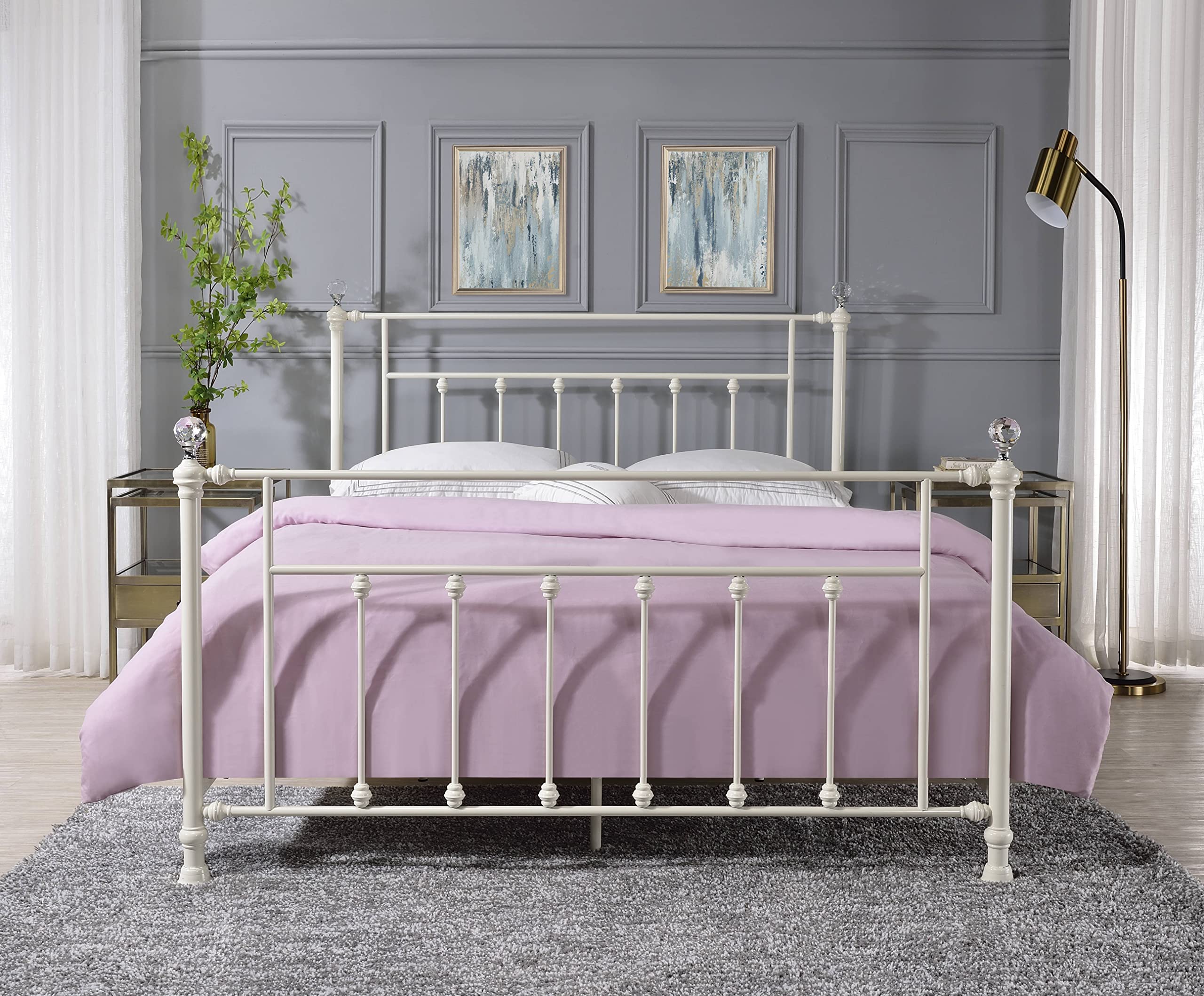 Amazon.com: Acme Comet Metal Fame Queen Bed in White : Home