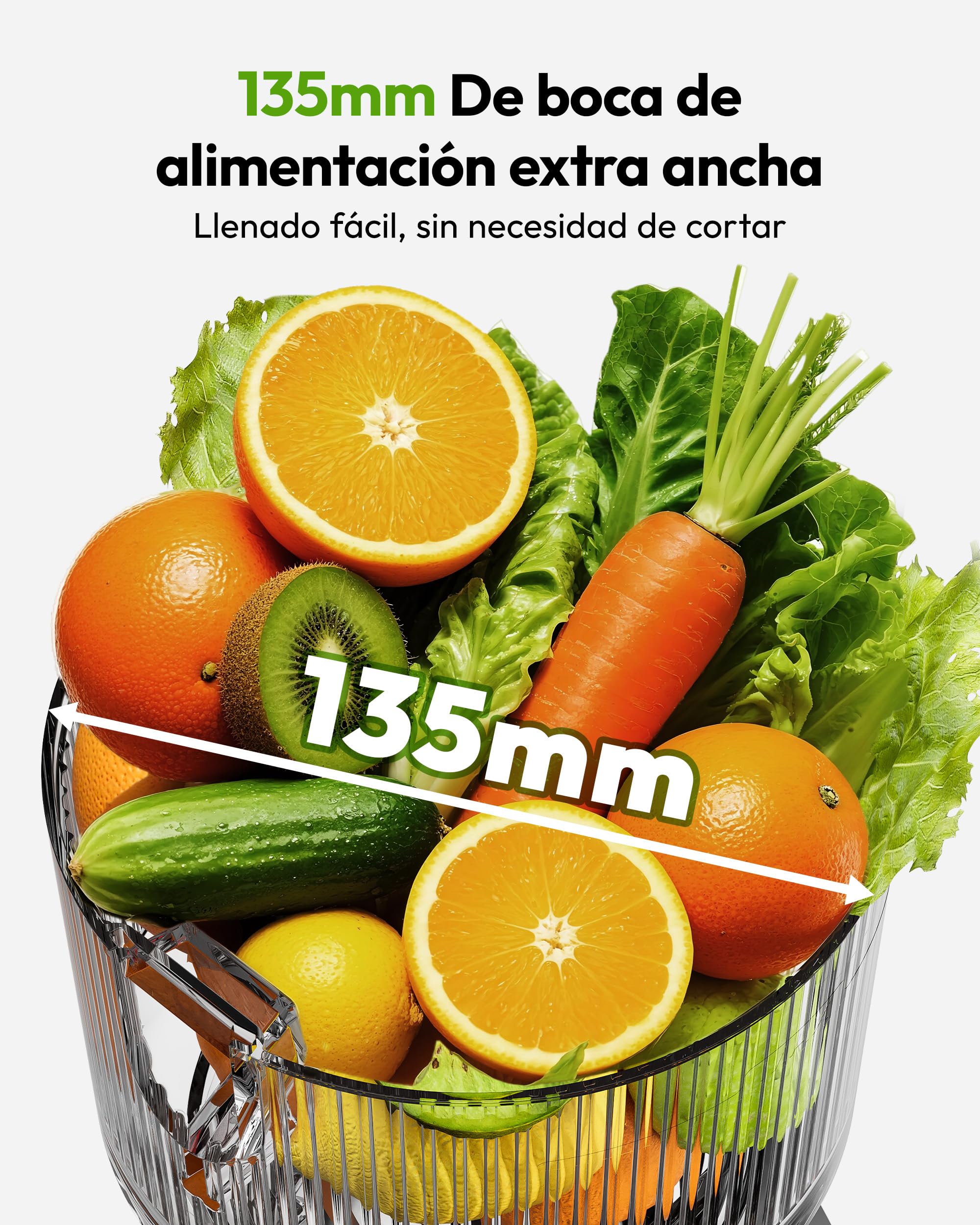EUHOMY Extractor De Zumos Y Verduras Prensado en Frio 1.8L, Fácil de Limpiar Extractor de Jugos y Verduras, Exprimidor de Frutas con Tolva de 135mm, Licuadora con Hoja de Acero Inoxidable