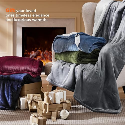 Miniatura 8 de Bedsure Manta térmica eléctrica, manta eléctrica de franela suave, manta térmica con 4 ajustes de tiempo y 6 ajustes de calor, regalo cálido para la