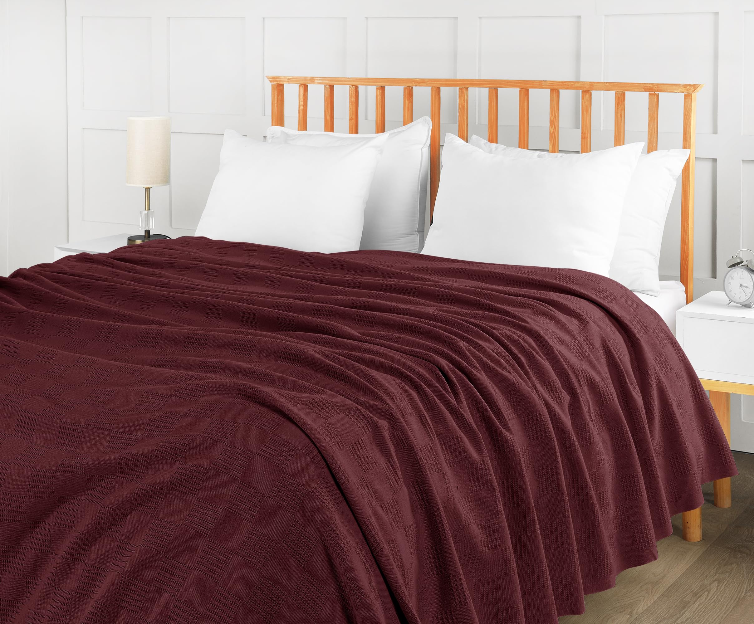 Utopia Bedding 100% bawełniany koc (rozmiar queen size, 228 x 228 cm), 350 g/m², lekki koc termiczny, miękki, oddychający, na wszystkie pory roku, bordowy