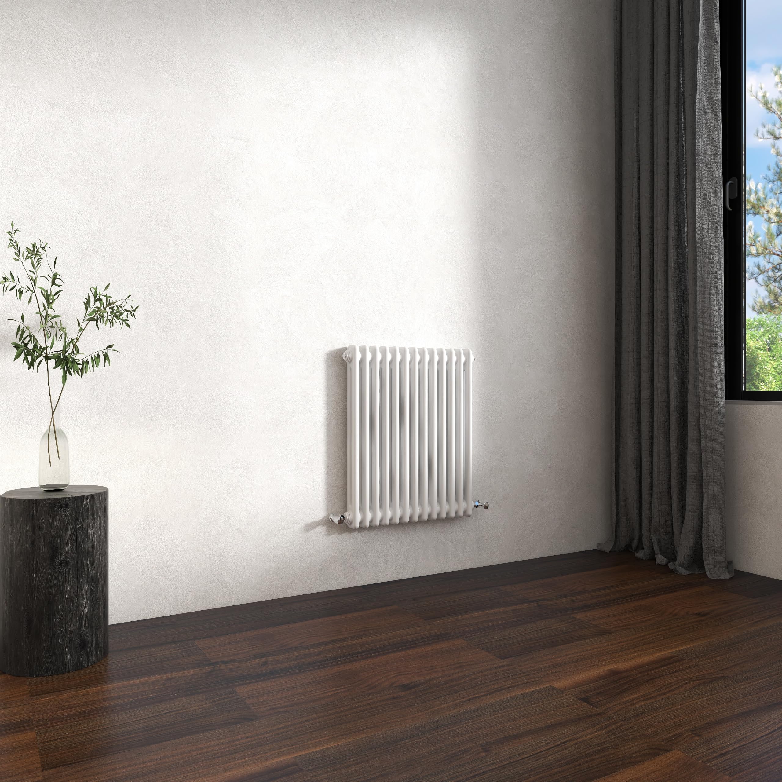 Traditional 2 Column Cast Iron Radiator 600x605mm Horizontal Gloss White