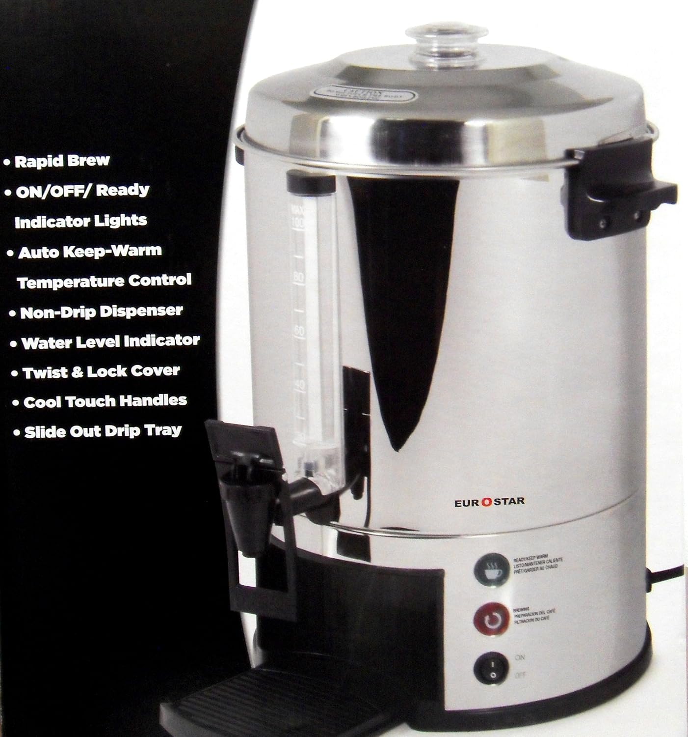 Amazon.com: Eurostar ES100 100-cup Acero Inoxidable Cafetera : Hogar y  Cocina