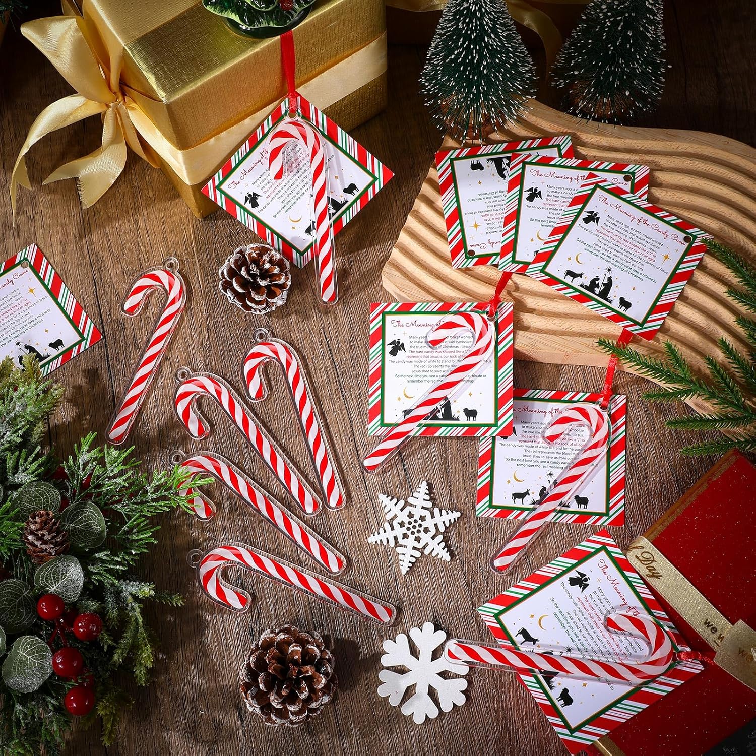 Skyygemm 60 Sets Legend of the Candy Cane Christmas Gifts Acrylic Candy Cane Bookmarks and Story Cards with Ribbons for Christmas School Teacher Classroom Rewards Gifts