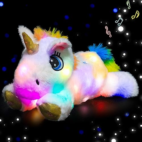 Cuteoy Peluche musical de unicornio iluminado con luces LED que cantan animales de peluche con volumen ajustable luz nocturna que brilla en la