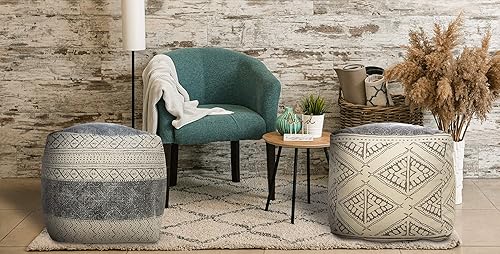 Miniatura 6 de LR Home Puf rústico geométrico hecho a mano, beigegris, 20 x 20 x 20 pulgadas