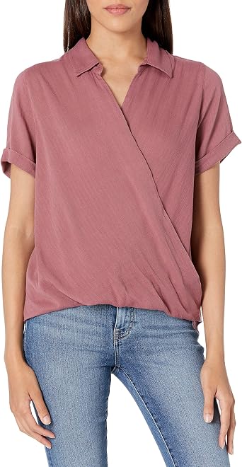Short Sleeve Surplice Button Down 