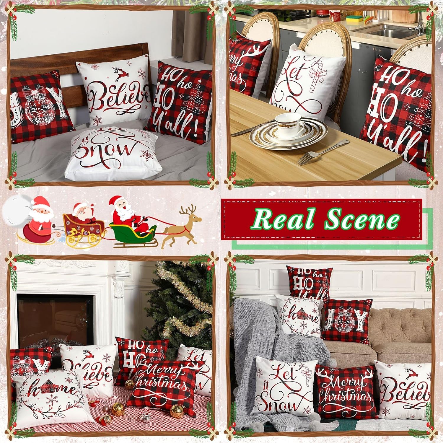 Tatuo 6 Pieces Christmas Pillow Covers 18 x 18 Inch Buffalo Plaid Cushion Case Christmas Pillow Case Holiday Throw Pillow Cover for Xmas Winter Sofa Couch Bedroom Decorations (Red, Black)