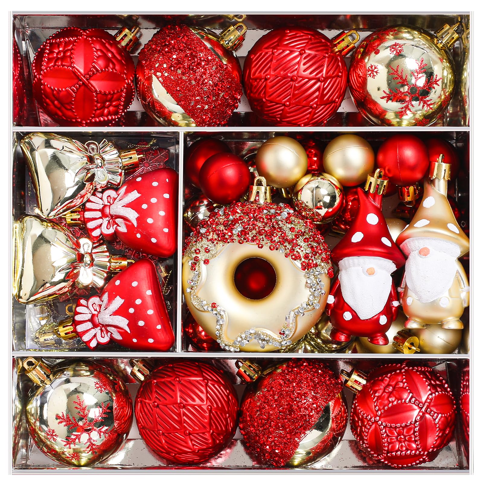 Lot de 60 boules de Noël décoratives en plastique incassable | Ravissant coffret cadeau classique pour sapin de Noël, décorations de fête de mariage avec cordes de suspension