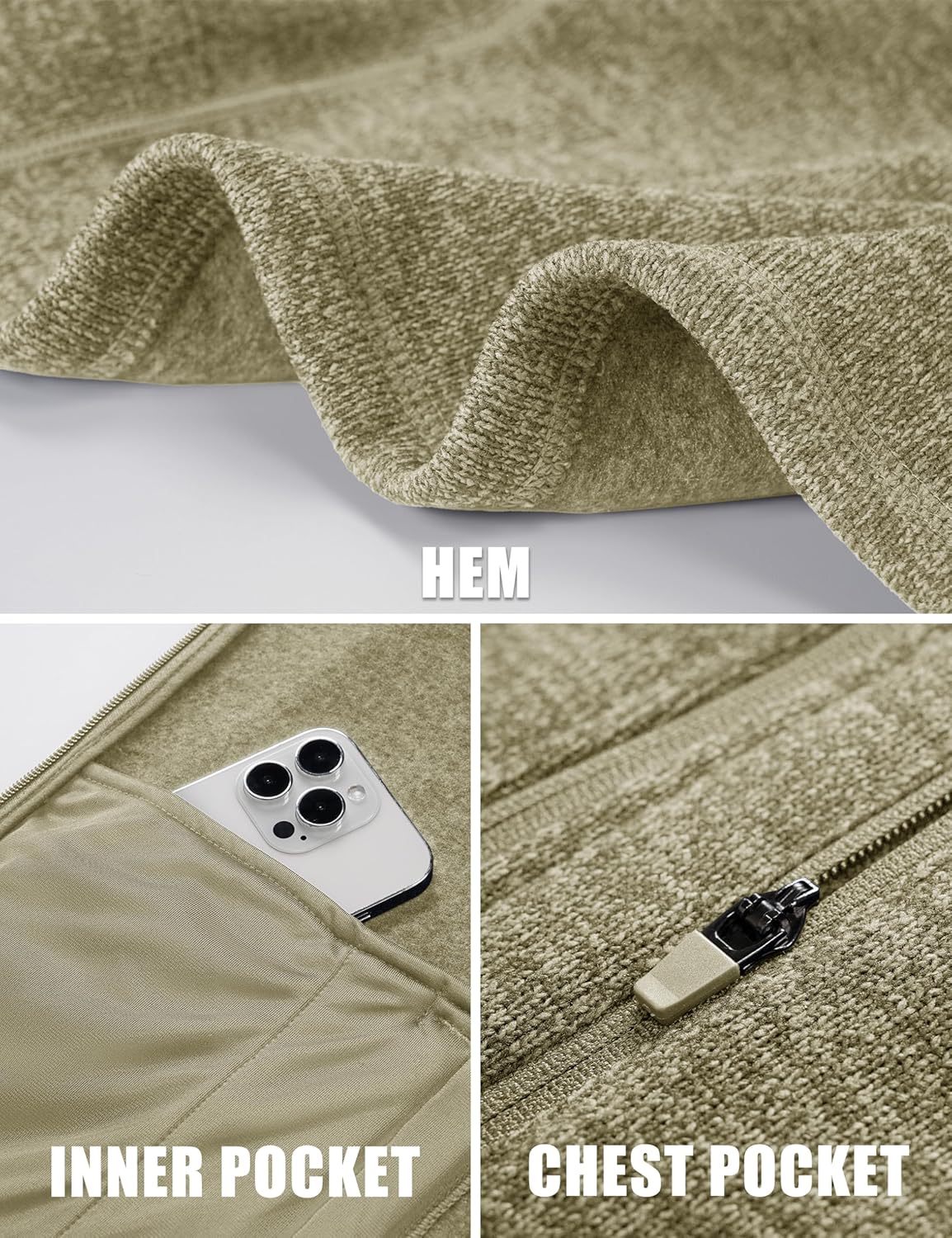 TACVASEN Men's Fleece Jackets Full Zip Up Lightweight Jacket Casual Stylish with Pockets for Outdoor Office - Image 4