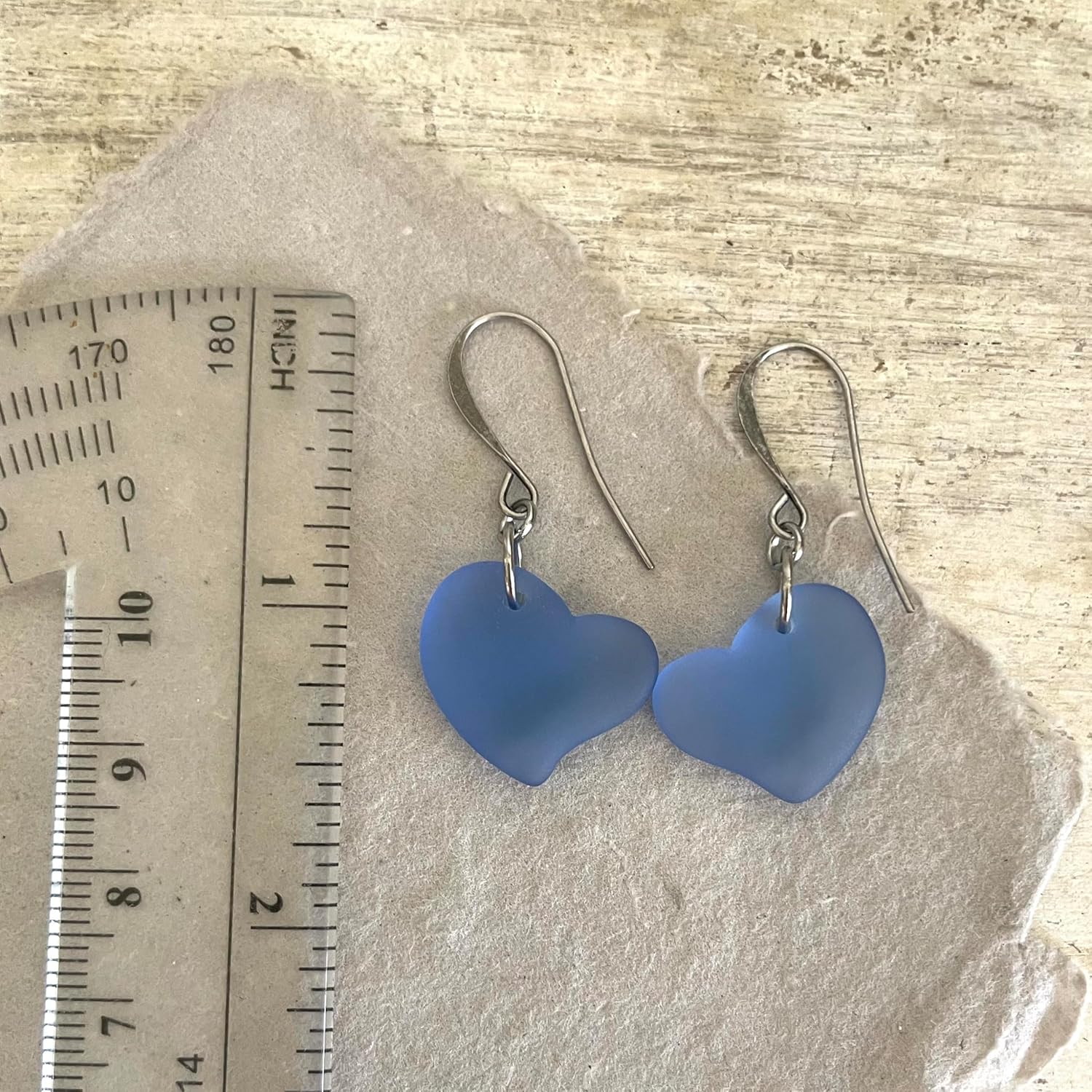 Sapphire Blue Sea Glass Heart Earrings with Sterling Silver Hooks, Beachy "I Love the Ocean" Jewelry, Valentine's Gift for Women, Handmade by Beach Soul