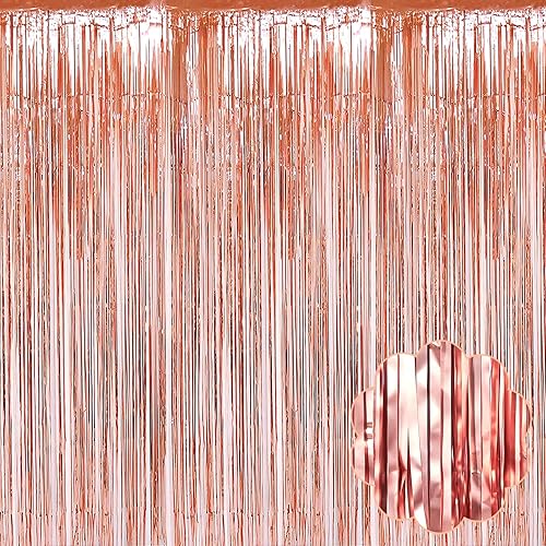 Paquete de 8 cortinas de flecos de oropel de oro rosa, 3.28 pies x 8.2 pies, serpentinas metálicas para cabina de fotos, cumpleaños, boda, día de