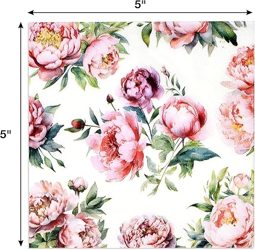 Miniatura 3 de Gift Boutique 100 servilletas de cóctel de peonía de rubor desechables de papel de decoupage flor postre servilleta para primavera verano vajilla