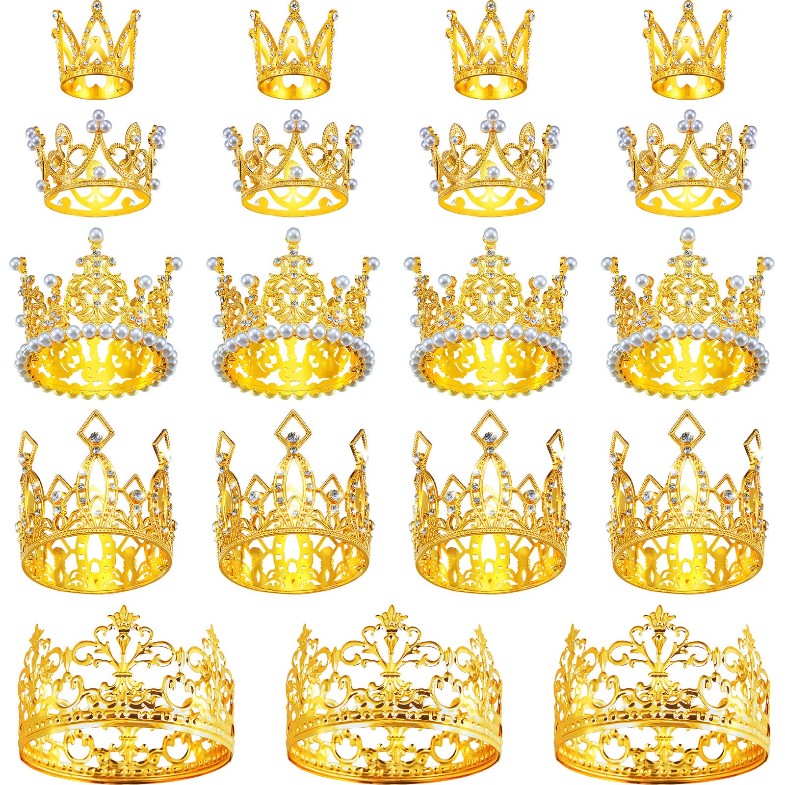 Landhoow 20 Pcs Crown Cake Topper Mini Crown Small Princess Tiara Cake Topper Baby Shower Birthday Decoration for Wedding Gender Reveal Party, Metal(Gold)