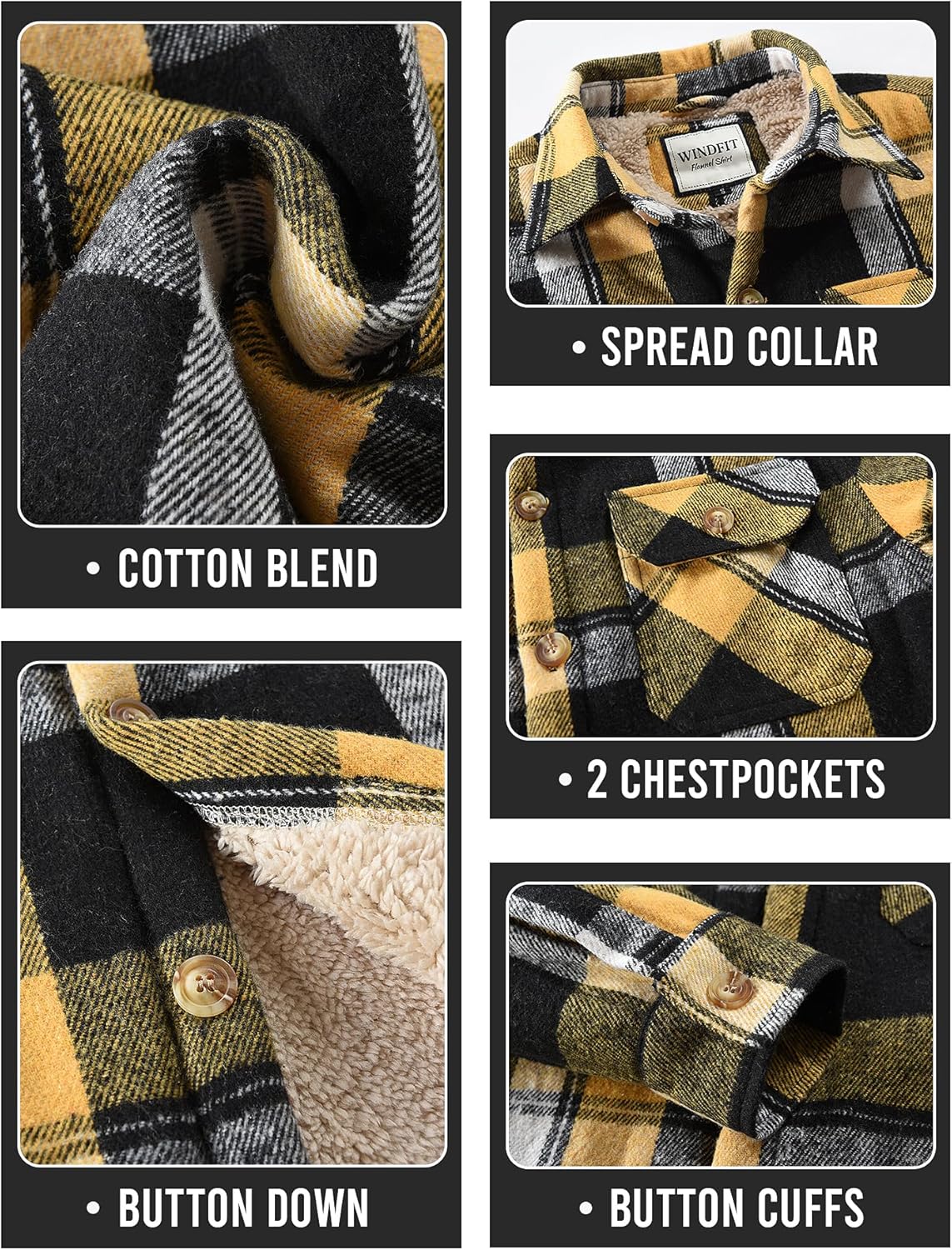 Men's Cotton Sherpa Lined Button Down Flannel Shirt Jacket Plaid Soft Outdoor Flannel Jacket Shirt - Image 7