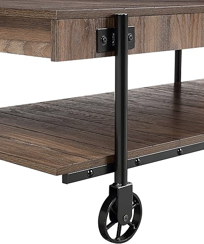 Miniatura 77 de Furniture of America Cleon Industrial - Juego de mesa de sofá y mesa de sofá con ruedas para sala de estar, color negro y roble rústico (3 piezas)